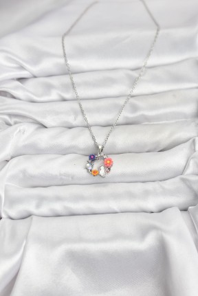 316l çelik Zincir Gümüş Renk çiçekli Kedili Model Kadın Kolye