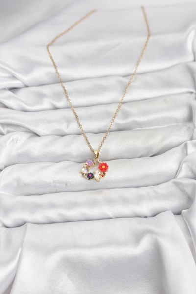 316l çelik Zincir Gold Renk çiçekli Kedili Model Kadın Kolye