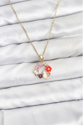 316l çelik Zincir Gold Renk çiçekli Kedili Model Kadın Kolye