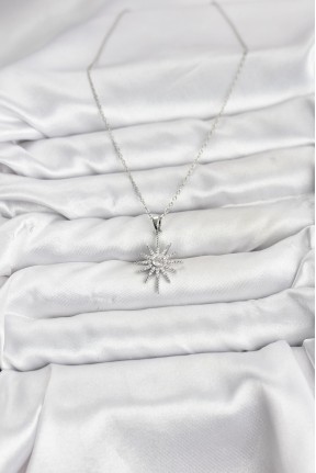 316l çelik Zincir Gümüş Renk Kutup Yıldızı Model Zirkon Taşlı Kadın Kolye