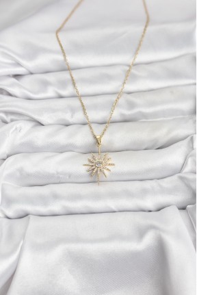 316l çelik Zincir Gold Renk Kutup Yıldızı Model Zirkon Taşlı Kadın Kolye