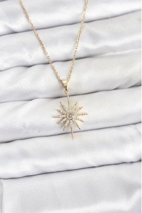 316l çelik Zincir Gold Renk Kutup Yıldızı Model Zirkon Taşlı Kadın Kolye