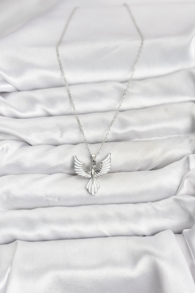 316l çelik Zincir Gümüş Renk Anka Kuşu Model Kadın Kolye