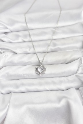 316l çelik Zincir Gümüş Renk Kalp Model Zirkon Taşlı Kadın Kolye