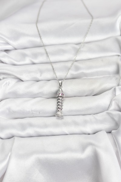 316l çelik Zincir Gümüş Renk Balık Model Zirkon Taşlı Kadın Kolye