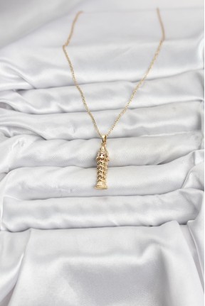 316l çelik Zincir Gold Renk Balık Model Zirkon Taşlı Kadın Kolye