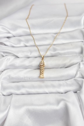 316l çelik Zincir Gold Renk Balık Model Zirkon Taşlı Kadın Kolye