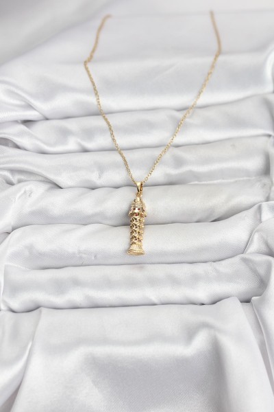 316l çelik Zincir Gold Renk Balık Model Zirkon Taşlı Kadın Kolye