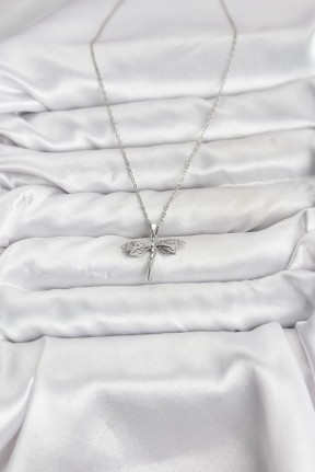 316l çelik Zincir Gümüş Renk Yusufçuk Model Zirkon Taşlı Kadın Kolye