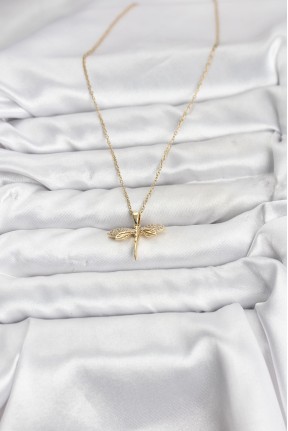 316l çelik Zincir Gold Renk Yusufçuk Model Zirkon Taşlı Kadın Kolye