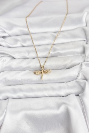 316l çelik Zincir Gold Renk Yusufçuk Model Zirkon Taşlı Kadın Kolye