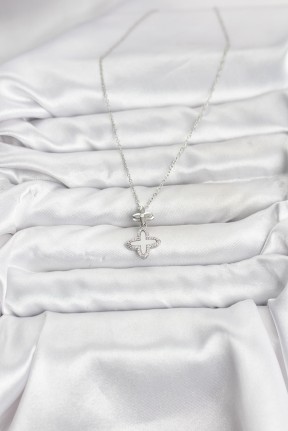 316l çelik Zincir Gümüş Renk 4 Yapraklı Yonca Model Zirkon Taşlı Kadın Kolye