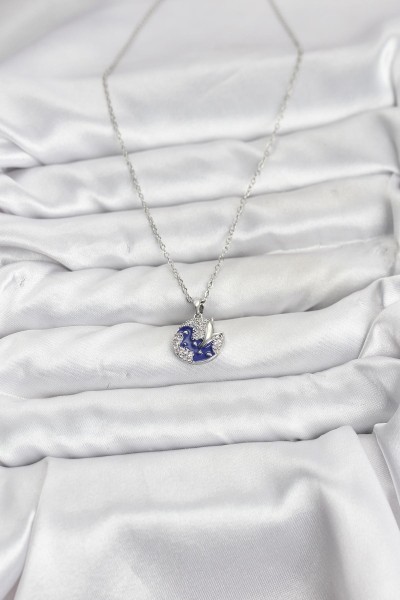 316l çelik Zincir Gümüş Renk Gece Model Zirkon Taşlı Kadın Kolye