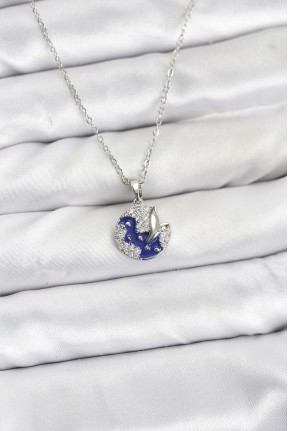 316l çelik Zincir Gümüş Renk Gece Model Zirkon Taşlı Kadın Kolye