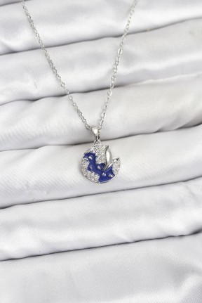 316l çelik Zincir Gümüş Renk Gece Model Zirkon Taşlı Kadın Kolye