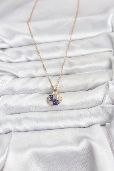 316l çelik Zincir Gold Renk Gece Model Zirkon Taşlı Kadın Kolye