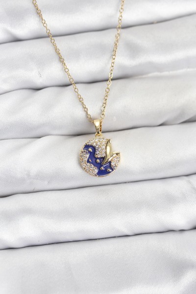 316l çelik Zincir Gold Renk Gece Model Zirkon Taşlı Kadın Kolye