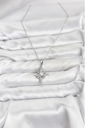 316l çelik Zincir Gümüş Renk Kutup Yıldızı Model Zirkon Taşlı Kadın Kolye