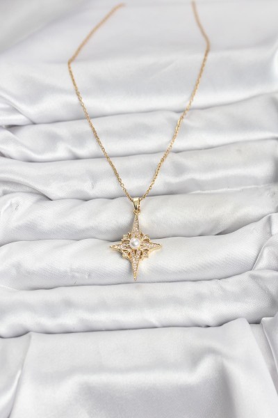 316l çelik Zincir Gold Renk Kutup Yıldızı Model Zirkon Taşlı Kadın Kolye