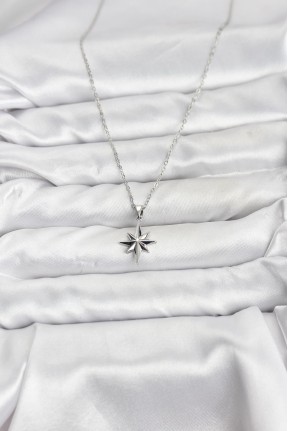 316l çelik Zincir Gümüş Renk Kutup Yıldızı Model Kadın Kolye
