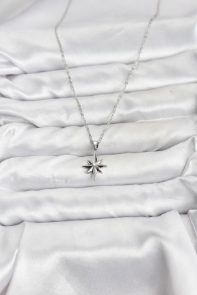 316l çelik Zincir Gümüş Renk Kutup Yıldızı Model Kadın Kolye