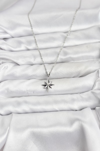 316l çelik Zincir Gümüş Renk Kutup Yıldızı Model Kadın Kolye