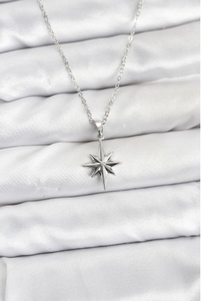 316l çelik Zincir Gümüş Renk Kutup Yıldızı Model Kadın Kolye