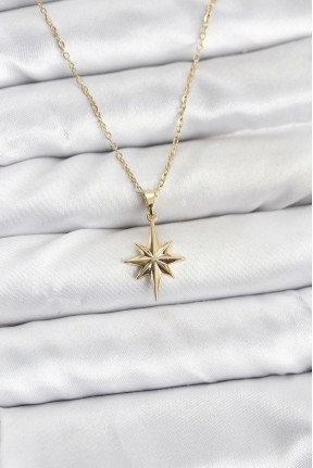 316l çelik Zincir Gold Renk Kutup Yıldızı Model Kadın Kolye
