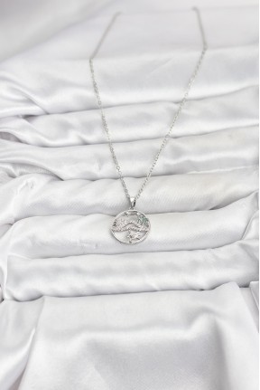 316l çelik Zincir Gümüş Renk şans Kolyesi Model Zirkon Taşlı Kadın Kolye