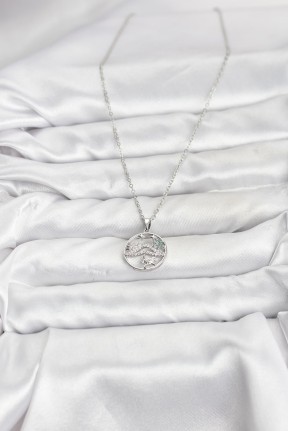 316l çelik Zincir Gümüş Renk şans Kolyesi Model Zirkon Taşlı Kadın Kolye