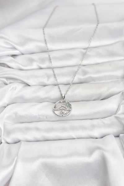 316l çelik Zincir Gümüş Renk şans Kolyesi Model Zirkon Taşlı Kadın Kolye