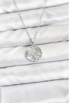 316l çelik Zincir Gümüş Renk şans Kolyesi Model Zirkon Taşlı Kadın Kolye