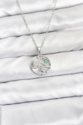 316l çelik Zincir Gümüş Renk şans Kolyesi Model Zirkon Taşlı Kadın Kolye