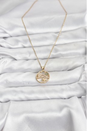 316l çelik Zincir Gold Renk şans Kolyesi Model Zirkon Taşlı Kadın Kolye