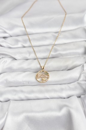 316l çelik Zincir Gold Renk şans Kolyesi Model Zirkon Taşlı Kadın Kolye