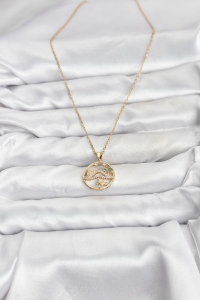 316l çelik Zincir Gold Renk şans Kolyesi Model Zirkon Taşlı Kadın Kolye