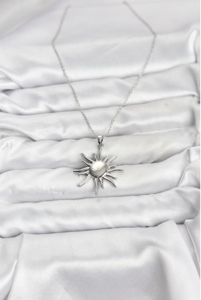 316l çelik Zincir Gümüş Renk Güneş Model Kadın Kolye