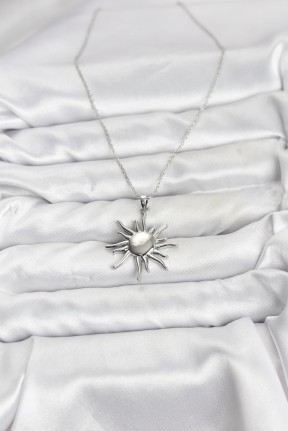 316l çelik Zincir Gümüş Renk Güneş Model Kadın Kolye