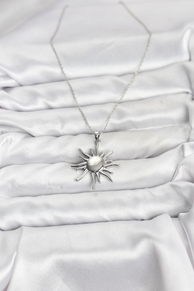 316l çelik Zincir Gümüş Renk Güneş Model Kadın Kolye