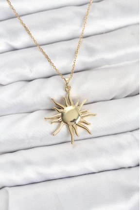 316l çelik Zincir Gold Renk Güneş Model Kadın Kolye