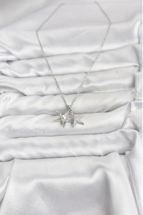 316l çelik Zincir Gümüş Renk Deniz Yıldızı Model Zirkon Taşlı Kadın Kolye