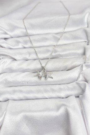 316l çelik Zincir Gümüş Renk Deniz Yıldızı Model Zirkon Taşlı Kadın Kolye