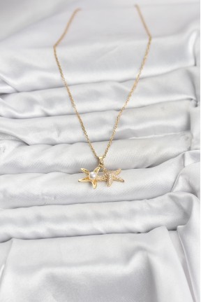 316l çelik Zincir Gold Renk Deniz Yıldızı Model Zirkon Taşlı Kadın Kolye