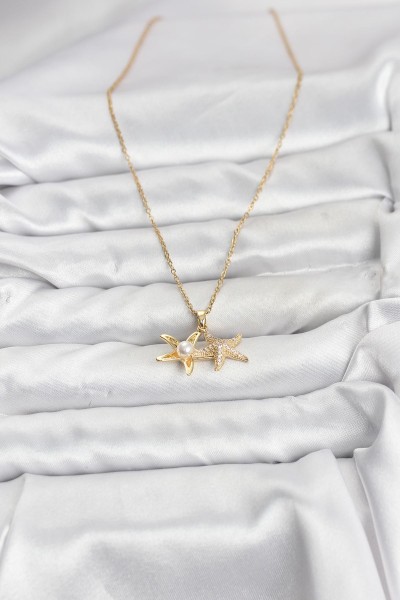 316l çelik Zincir Gold Renk Deniz Yıldızı Model Zirkon Taşlı Kadın Kolye
