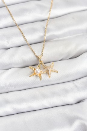 316l çelik Zincir Gold Renk Deniz Yıldızı Model Zirkon Taşlı Kadın Kolye