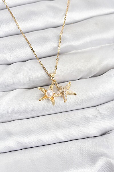 316l çelik Zincir Gold Renk Deniz Yıldızı Model Zirkon Taşlı Kadın Kolye