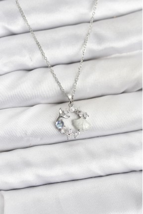 316l çelik Zincir Gümüş Renk Deniz Tema Model Zirkon Taşlı Kadın Kolye