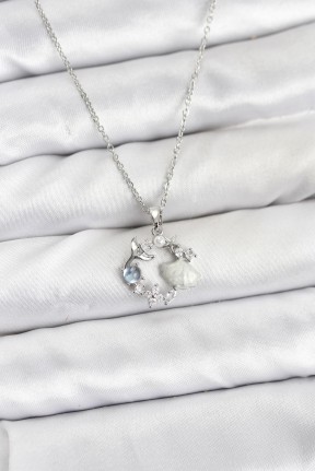 316l çelik Zincir Gümüş Renk Deniz Tema Model Zirkon Taşlı Kadın Kolye
