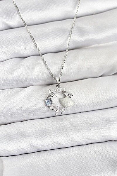 316l çelik Zincir Gümüş Renk Deniz Tema Model Zirkon Taşlı Kadın Kolye