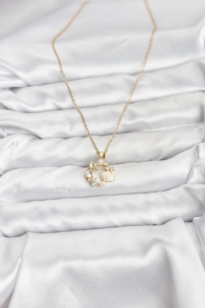 316l çelik Zincir Gold Renk Deniz Tema Model Zirkon Taşlı Kadın Kolye